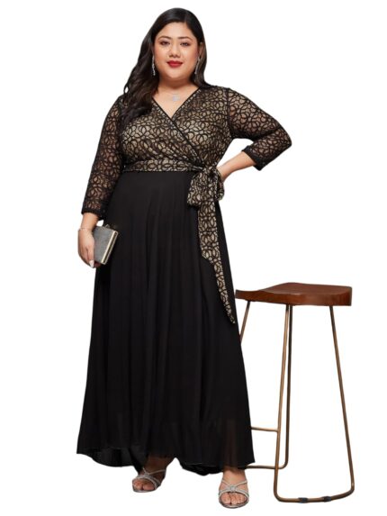 Miss Chase A+ Women’s Georgette Wrap Maxi Dress by VintaVool