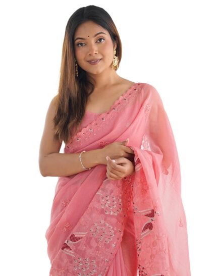 SIRIL Women’s Silk Blend Sequence Embroidery Saree With Unstitched Blouse Piece for Wedding and Parties by VintaVool