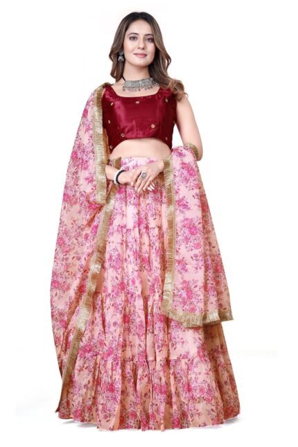 BLACK BEAUTY KING Women’s Floral Digital Print party wear Lehenga Choli Set | Soft Organza with Satin Silk Blouse & Dupatta by VintaVool