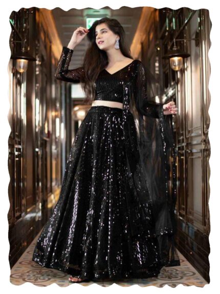 Kedar Fab Women’s Embroidered Sequence Lehenga Choli With Dupatta by VintaVool