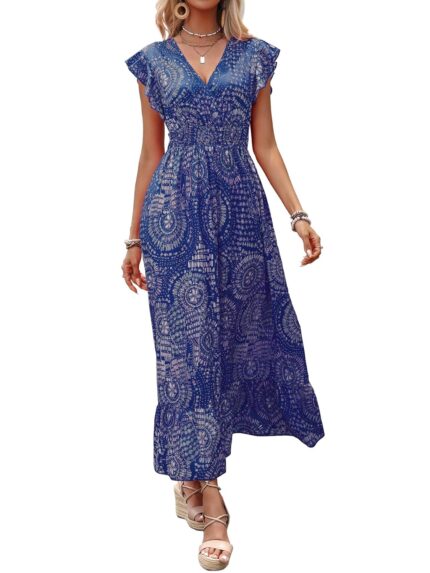 Shasmi Women’s & Girl’s V-Neck Striped Printed Dress with Ruffled Hem and Belted Waist for Vacation, One Piece Dress for Women’s Casual Dress (Dress 140) by VintaVool