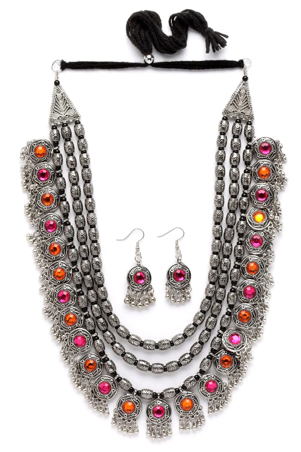 Shining Diva Fashion Latest Stylish Fancy Oxidised Silver Tribal Necklace Jewellery Set for Women (12164s), Multicolour, One by VintaVool Shining Diva Fashion Latest Stylish Fancy Oxidised Silver Tribal Necklace Jewellery Set for Women (12164s), Multicolour, One by VintaVool