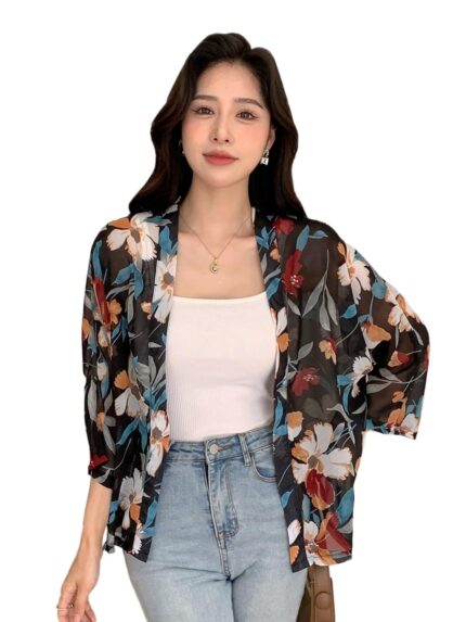 TOPLOT Women’s Front Open Floral Printed Shrug Top Regular Fit by VintaVool