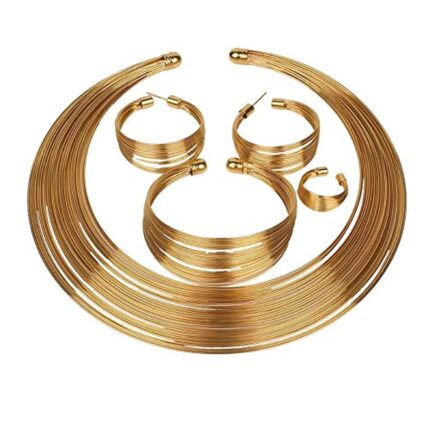 YouBella Gifts Stylish Latest Gold Plated Combo of Choker Jwell Necklace Jewellery Set with Earrings, Bracelet and Ring for Girls and Women (Golden) (YBNK_5773) by VintaVool