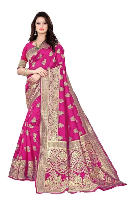 Sugathari Women’s Banarasi Saree Pure Kanjivaram Silk Saree Soft new ladies 2023 Design Wear Pattu Sarees Latest Cotton Party Sari collections With Blouse Piece for Wedding sadi (PARI 63 NEW WINE) by VintaVool