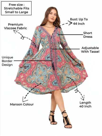 KE Kanha Exports Women Dress | Beach wear Dress for Women| Latest Stylish | Dresses for Woman | Summer Outfit | Unique Border Design Tassel Stretchable with Adjustable Drawstring fit and Flare by VintaVool