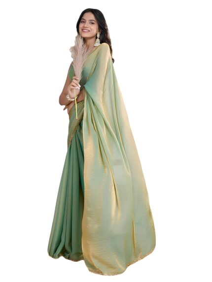 Sidhidata Women’s Soft Zimmy Choo Fandy Silk Saree With Hand Work Lace Boarder & Comes With Unstitched Blouse Piece (Chhaava) by VintaVool