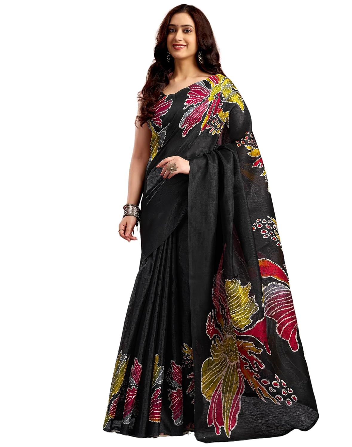 SIRIL Women’s Vichitra Silk Printed Saree With Unstitched Blouse Piece by VintaVool SIRIL Women’s Vichitra Silk Printed Saree With Unstitched Blouse Piece by VintaVool