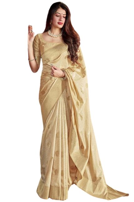 SGF11 Women’s Kanjivaram Pure Soft Silk Saree For Women Pure Golden Zari With Blouse Piece by VintaVool