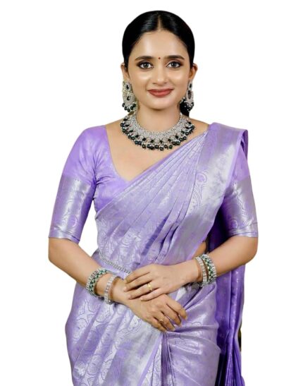 SIRIL Women’s Kanjivaram Soft Silk Saree With Unstitched Blouse Piece For Wedding by VintaVool