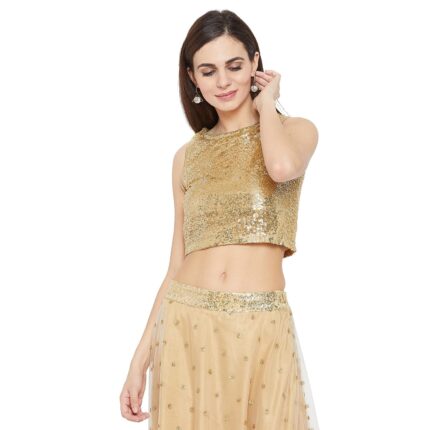 studio rasa Women’s Net Sequins Sleeveless Embroidered Readymade Saree Blouse for Party Wedding Festive by VintaVool