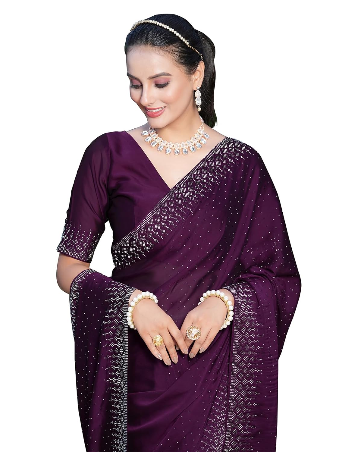 SIRIL Women’s Georgette Hot Fixing Stone Work Saree with Unstitched Blouse Piece by VintaVool SIRIL Women’s Georgette Hot Fixing Stone Work Saree with Unstitched Blouse Piece by VintaVool