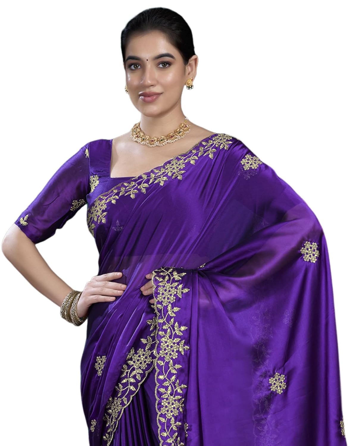 SIRIL Women’s Georgette Sequence Embroidery Scollped Border Saree With Unstitched Blouse Piece by VintaVool SIRIL Women’s Georgette Sequence Embroidery Scollped Border Saree With Unstitched Blouse Piece by VintaVool