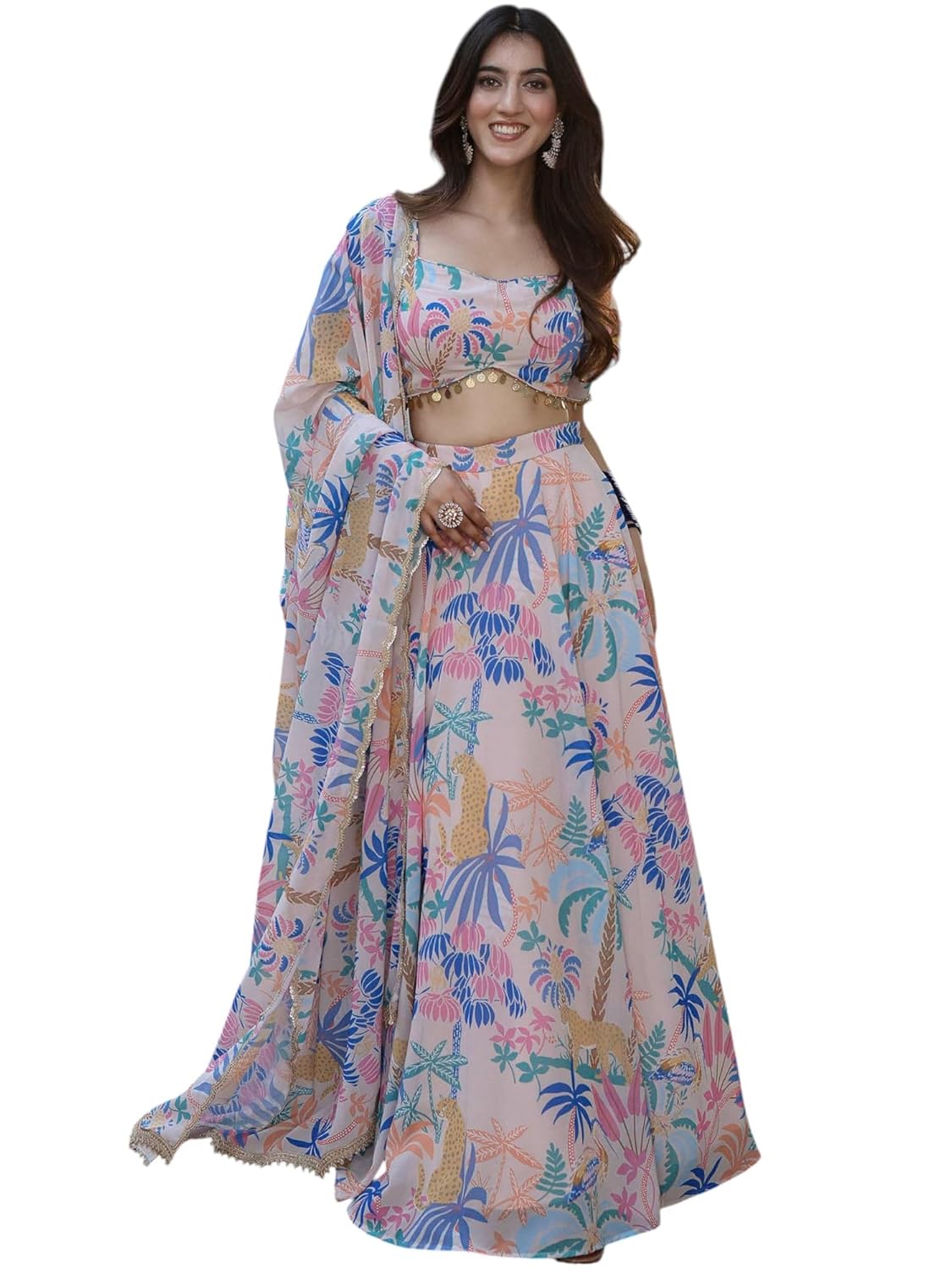 Kaizen Texo Fab Women’s Semi-Stitched Digital Print Georgette Gathered Lehenga by VintaVool Kaizen Texo Fab Women’s Semi-Stitched Digital Print Georgette Gathered Lehenga by VintaVool