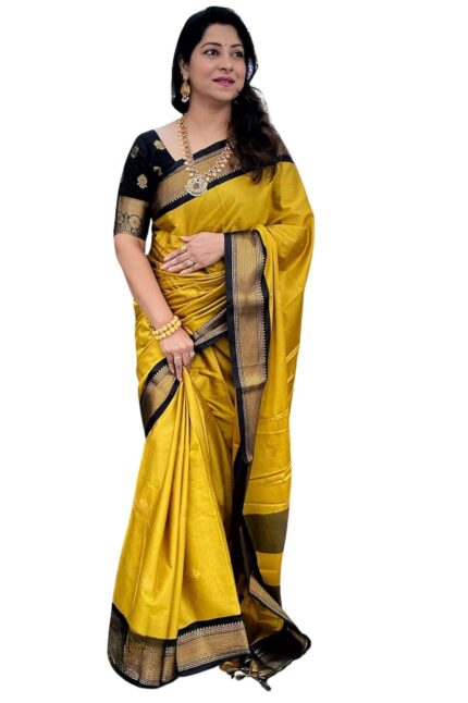 SGF11 Women’s Kanjivaram Soft Lichi Silk Saree With Blouse Piece by VintaVool
