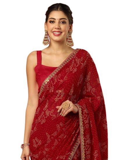 SIRIL Women’s Georgette Bandhani Printed Saree With Unstitched Blouse Piece by VintaVool