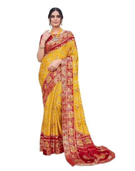 Yashika Women’s Magludi Silk Saree Printed Saree With Unstitched Blouse Material – Suitable For All Indian Occasions and Festivals by VintaVool