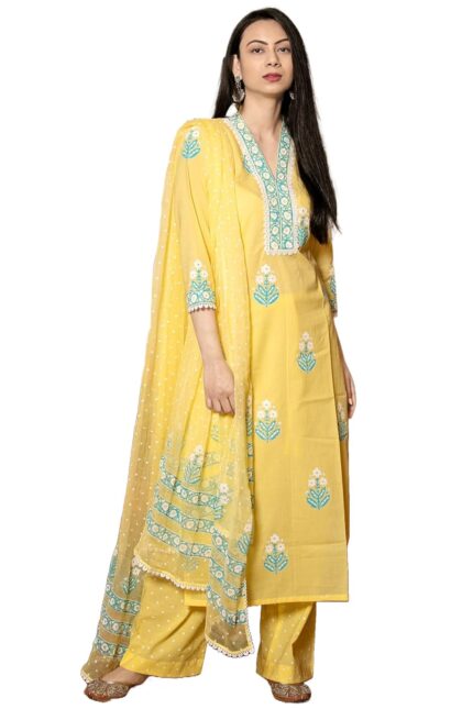 GoSriKi Women’s Rayon Viscose Printed Straight Kurta with Pant & Dupatta by VintaVool