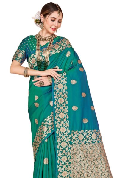 SWORNOF Women’s kanjivaram banarasi silk saree Zari Woven for festival Wedding silk with rich pallu Design sarees for women with Unstitched blouse piece by VintaVool