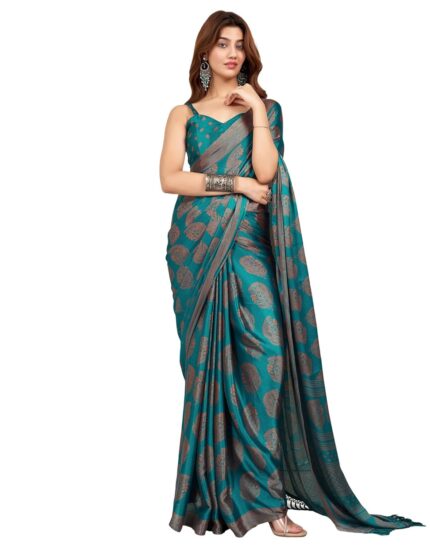 SIRIL Women’s Satin Georgette Printed Saree With Unstitched Blouse Piece by VintaVool