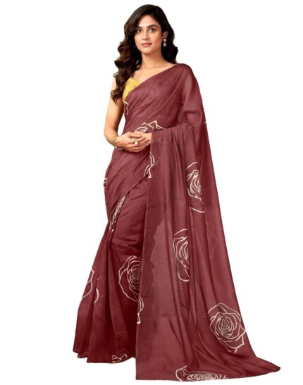 SIRIL Women’s Chanderi Cotton Printed Ready To Wear One Minute Saree With Unstitched Blouse Piece by VintaVool