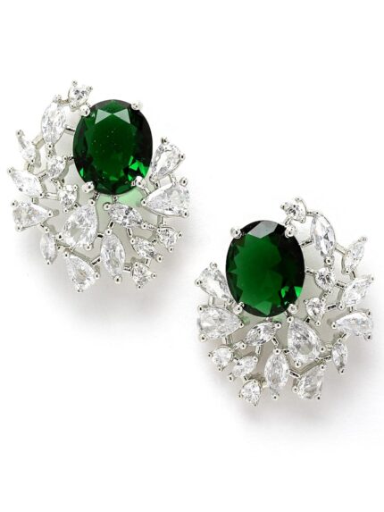 Karatcart Women Green American Diamond Stud Earrings by VintaVool