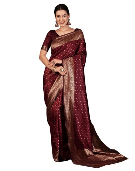 SIRIL Women’s Banarasi Soft Silk Saree Pure Silk with Unstitched Blouse Piece by VintaVool
