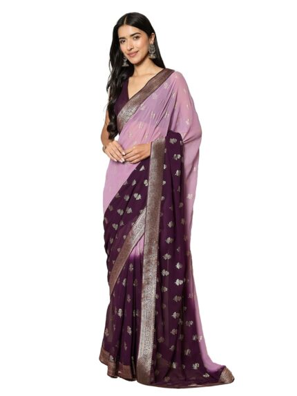 AKHILAM Women’s Silk Blend Foil Printed Ready To Wear one Minute Saree With Unstitched Blouse Piece (RTWRIHANA1005_SR_Parent) by VintaVool