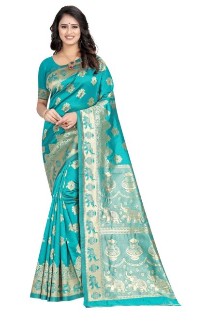 C J Enterprise Women’s Pure Soft Kanjivaram Silk Saree Banarasi Design Style With Blouse Piece for Wedding (Pari9016-51) by VintaVool