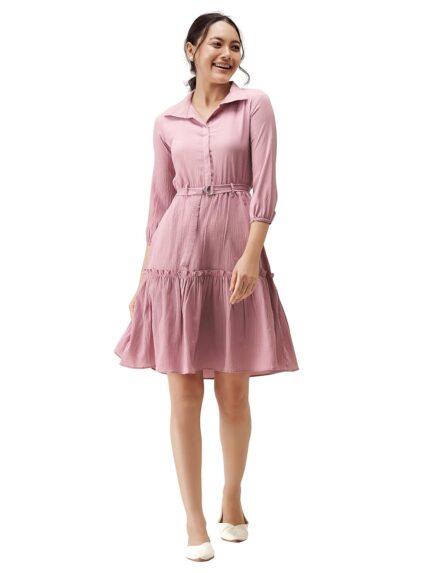 AASK Women Peplum Gathared Stylish Dress with Belt by VintaVool