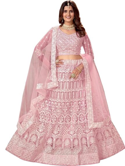 VARNI FABRICS: A lady’s First Love Net Embroidered Work Womens Lehenga Choli For Ceremonial by VintaVool