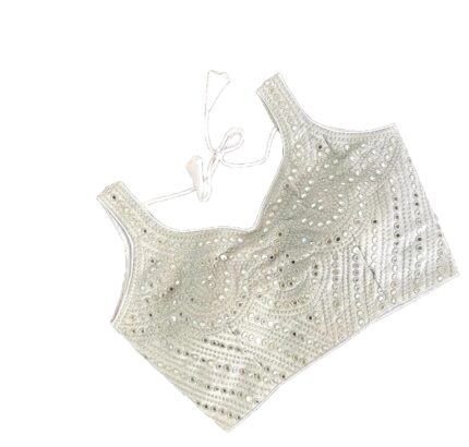 Pujia Mills Fancy Women’s foil Mirror and Thread Zari Work Sweetheart Neck Silk Sleeveless Blouse (PC Bindi Foil Parent) by VintaVool