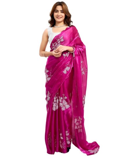 SIRIL Women’s Shimmer Chiffon Sequence Embroidery Saree for Wedding Parties With Unstitched Blouse Piece by VintaVool