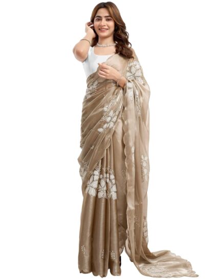SIRIL Women’s Shimmer Chiffon Sequence Embroidery Saree for Wedding Parties With Unstitched Blouse Piece by VintaVool