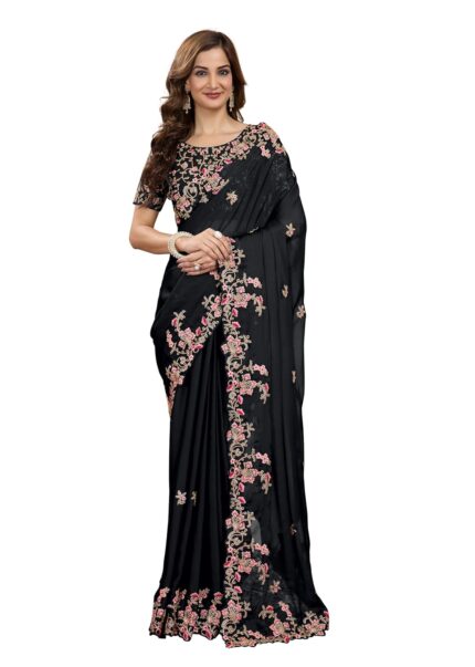 TRENDMALLS Women’s Rangoli Silk Embroidery Saree with Unstitch Blouse Piece Saree for Women by VintaVool