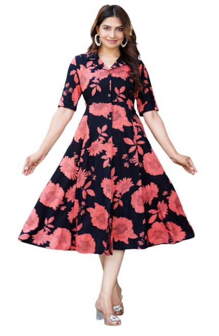 Kritanjya Western Dress || Cotton Solid Button Front Shirt Dress for Women || Roll Tab Sleeve & Collared Neck Flared Dress || Office || Summer Short Dresses for Women by VintaVool