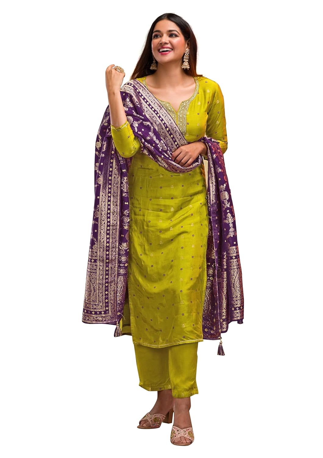TRENDMALLS Women’s Silk Embroidery Kurta Pant Set with Banarasi Dupatta by VintaVool TRENDMALLS Women’s Silk Embroidery Kurta Pant Set with Banarasi Dupatta by VintaVool