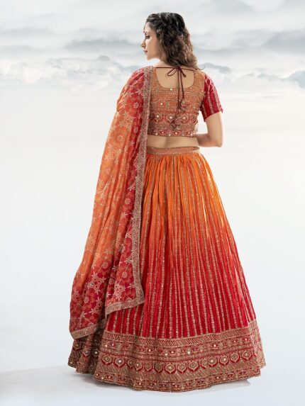 Shopgarb Women’s Chinon Silk Embroidered Fabric Work Lehenga Choli With Dupatta (GS3194-Orange-wedding-bridal-latest-Semi-stich), Customizable Length by VintaVool