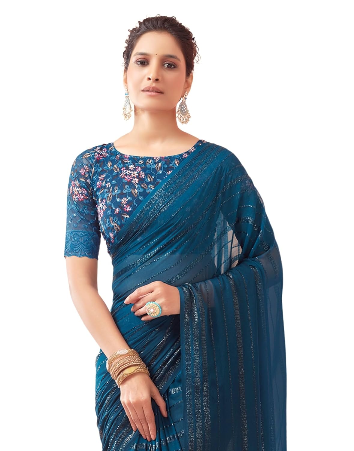 SIRIL Women’s Georgette Zari Striped Saree With Unstitched Blouse Piece by VintaVool SIRIL Women’s Georgette Zari Striped Saree With Unstitched Blouse Piece by VintaVool