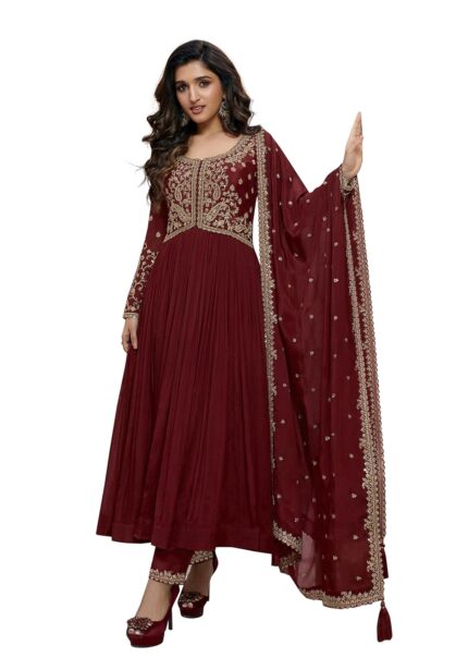 TRENDMALLS Women’s Silk Blend Embroidery Anarkali Kurta Pant Set with Dupatta by VintaVool