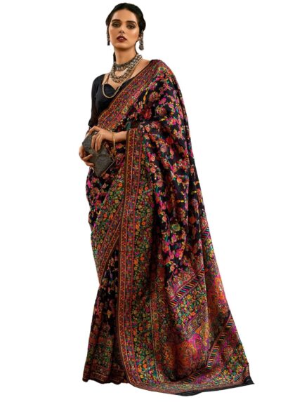AKHILAM Women’s Cotton Silk Floral Printed Saree With Unstitched Blouse (CHNRPSHMNA61_RJ_Parent) by VintaVool