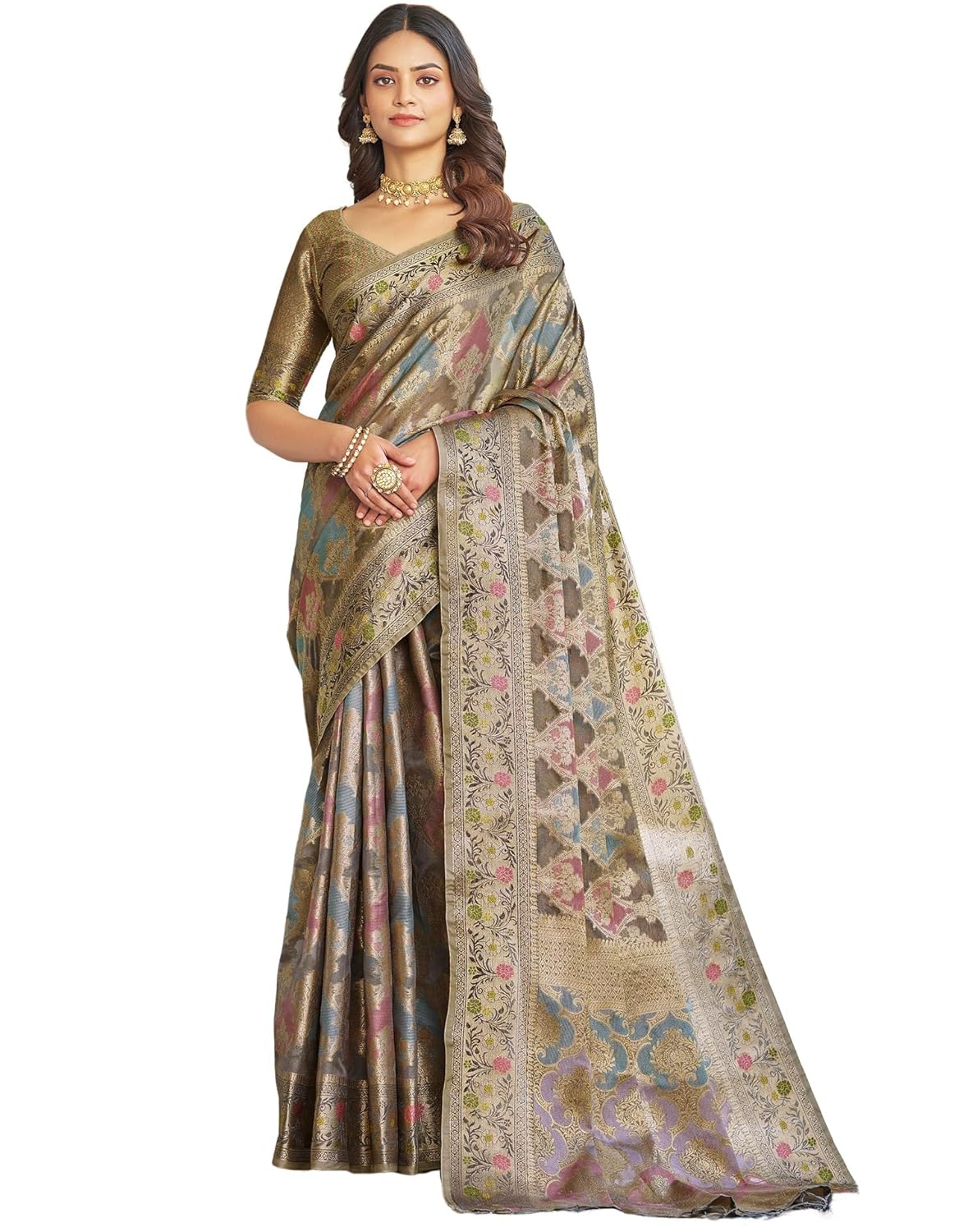 SIRIL Women’s Banarasi Silk Jacquard Zari Work Saree With Unstitched Blouse Piece by VintaVool SIRIL Women’s Banarasi Silk Jacquard Zari Work Saree With Unstitched Blouse Piece by VintaVool
