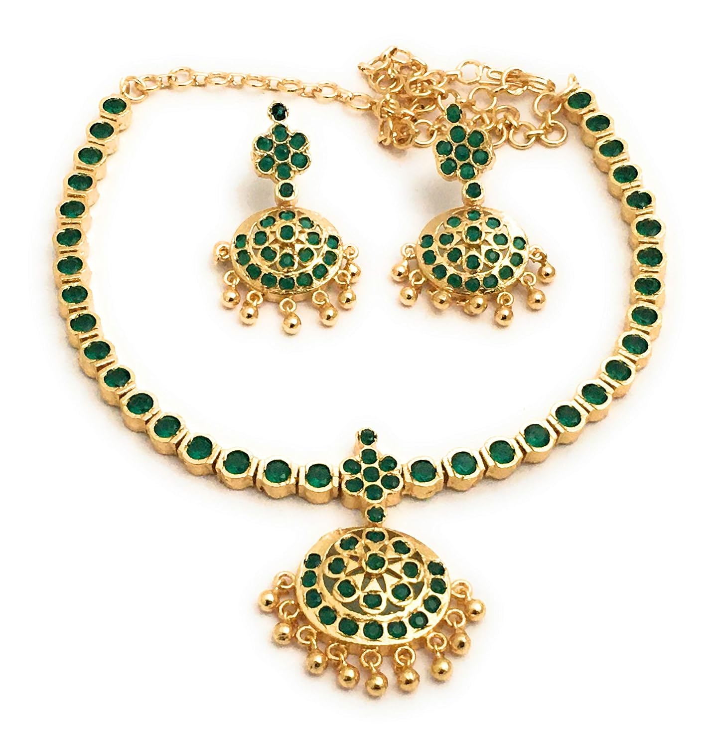 Sasitrends 1 Gram Micro Gold Plated Traditional AD Stone Studded Attigai Neckalce Jewellery Set for Women by VintaVool Sasitrends 1 Gram Micro Gold Plated Traditional AD Stone Studded Attigai Neckalce Jewellery Set for Women by VintaVool