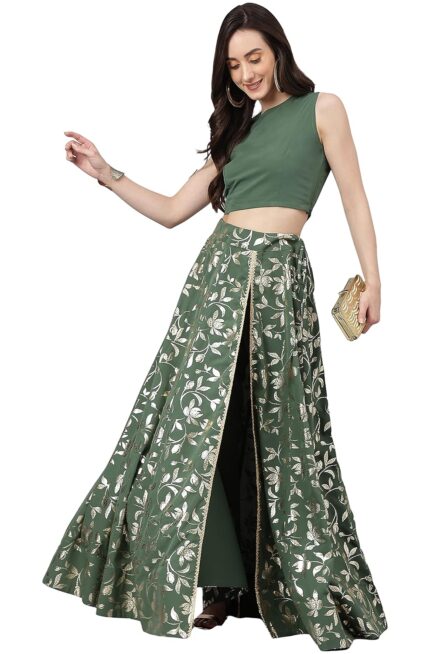 Janasya Women’s Crepe Readymade Lehenga Choli With Pant by VintaVool