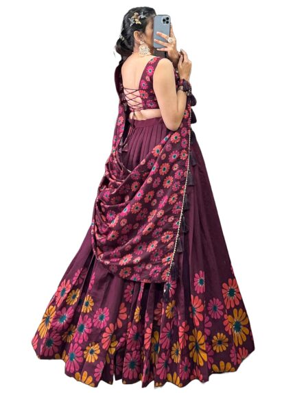 Women’s Wedding Special Floral Print With Tussar Sillk Lehenga Choli Set by VintaVool