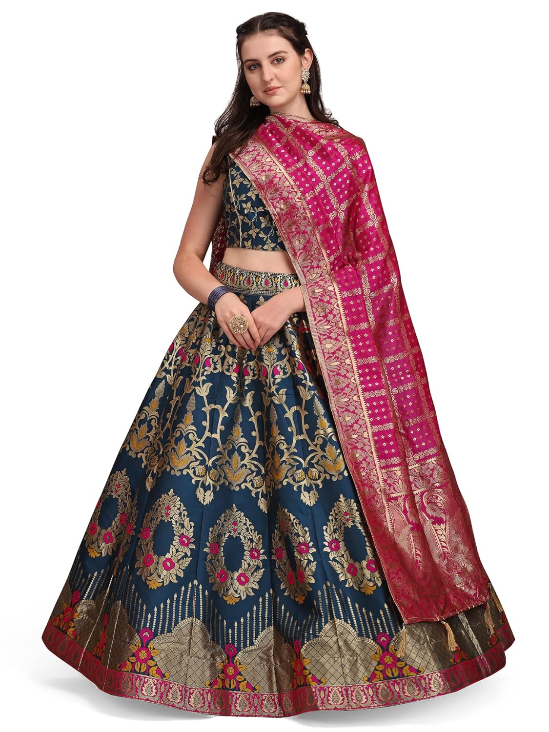 PURVAJA Women’s Jacquard Semi-Stitched Lehenga choli by VintaVool PURVAJA Women’s Jacquard Semi-Stitched Lehenga choli by VintaVool