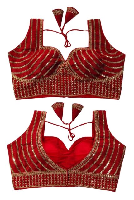 Vihu Fashion Women’s Readymade Sleeveless Sweetheart Neck Back Hook Open Saree Fancy Blouse by VintaVool