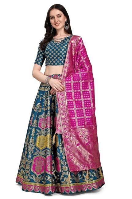 PURVAJA Women’s Jacquard Semi-Stitched Lehenga choli by VintaVool