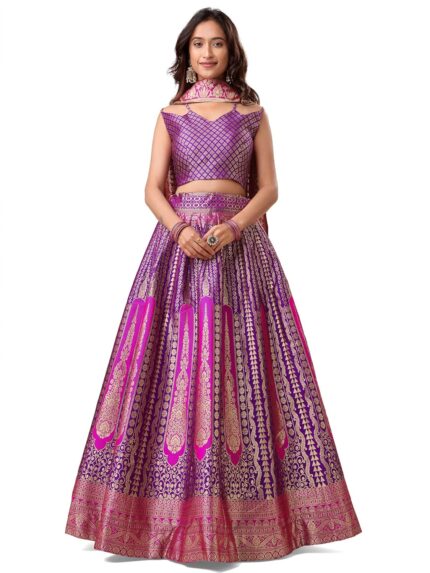 PURVAJA Women’s Jacquard Semi-Stitched Lehenga choli(Lihaaz) by VintaVool
