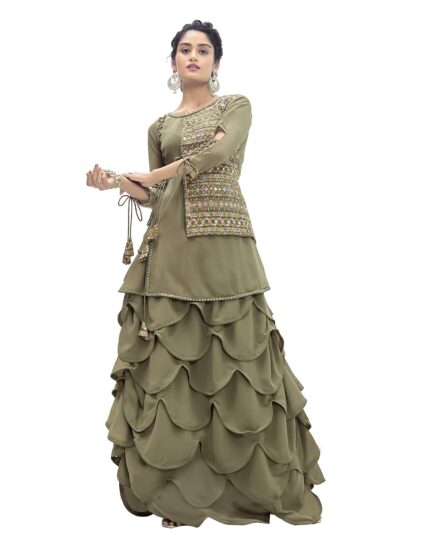 Miss Ethnik Women and Girls Faux Georgette Readymade Lehenga Choli (FL-1010-Green_Green _Free Size) by VintaVool